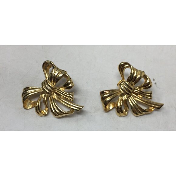 Vintage Signed Givenchy Gold Plated Bow Earrings - Picture 4 of 7